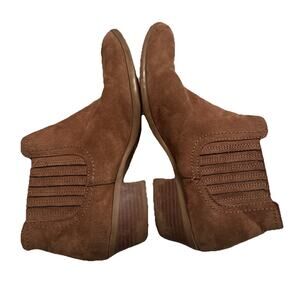 American Eagle Boots Womens 7.5 Casual Slip On Ankle Bootie Brown Fabric Heels